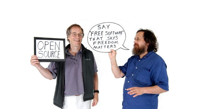 open source creator Linus Torvalds and free software pioneer Richard Stallman Image source: innovate.ucsb.edu